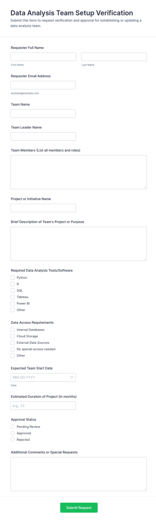 Data Analysis Team Setup Verification Form Template