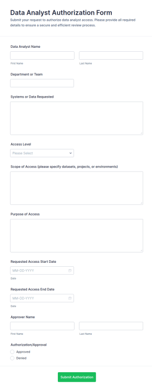 Data Analyst Authorization Form Template