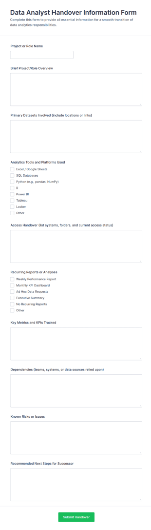 Data Analyst Handover Information Form Template