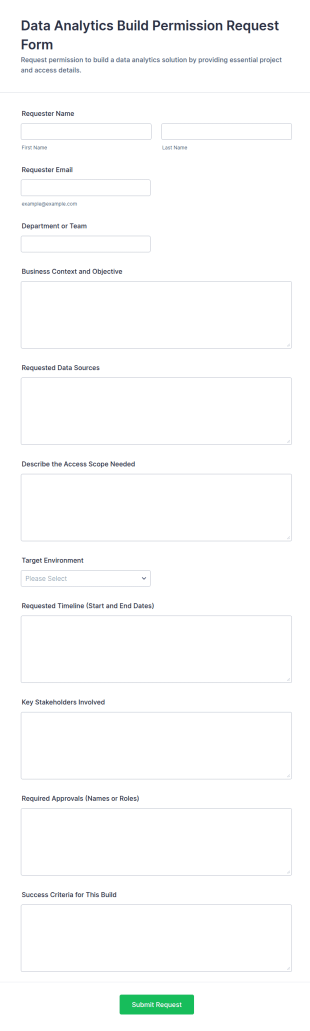 Data Analytics Build Permission Request Form Template