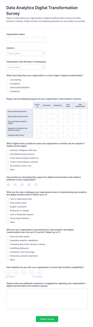 Data Analytics Digital Transformation Survey Form Template