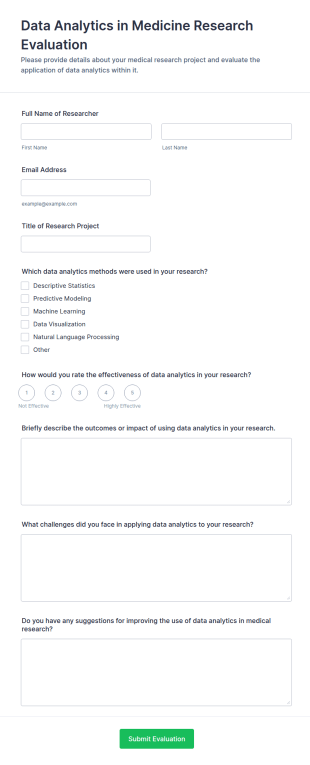 Data Analytics In Medicine Research Evaluation Form Template