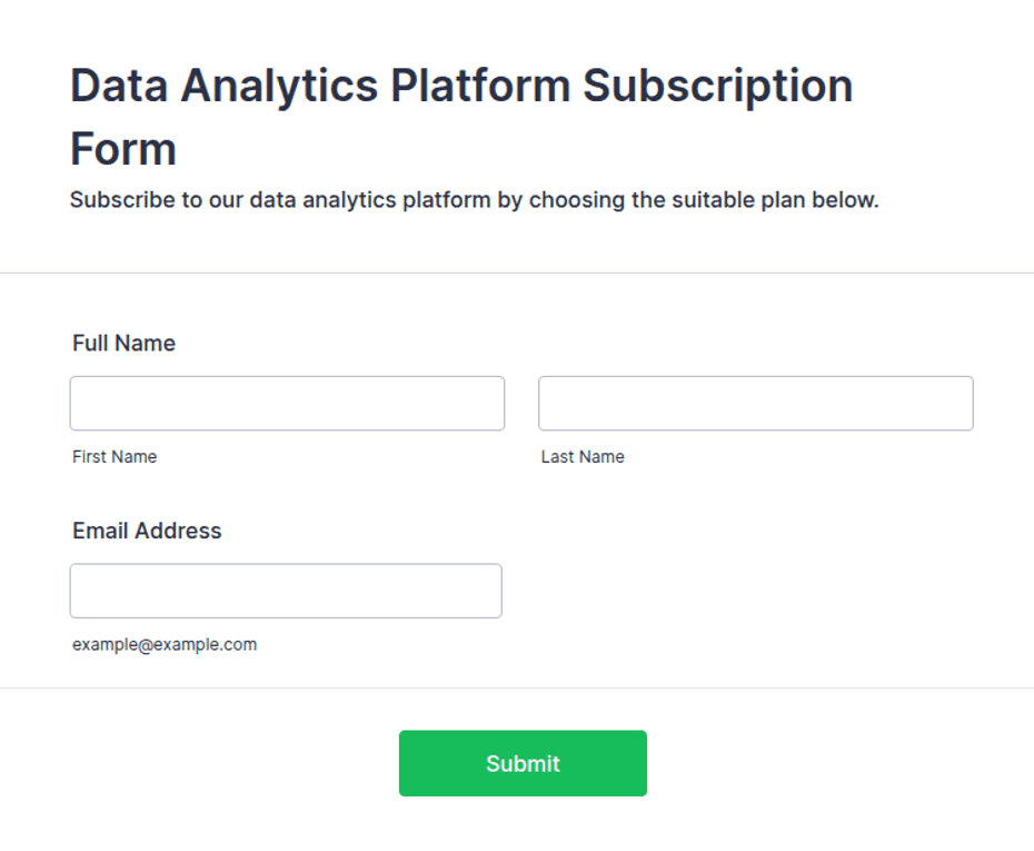 Data Analytics Platform Subscription Form Template | Jotform