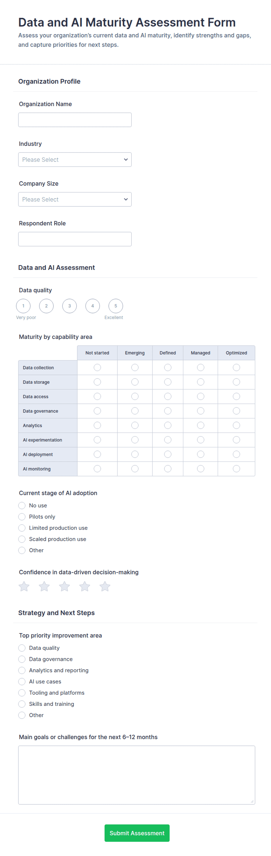 Data and AI Maturity Assessment Form Template | Jotform