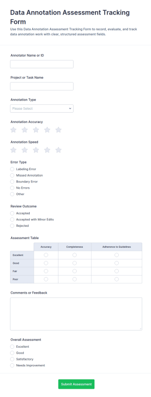 Data Annotation Assessment Tracking Form Template