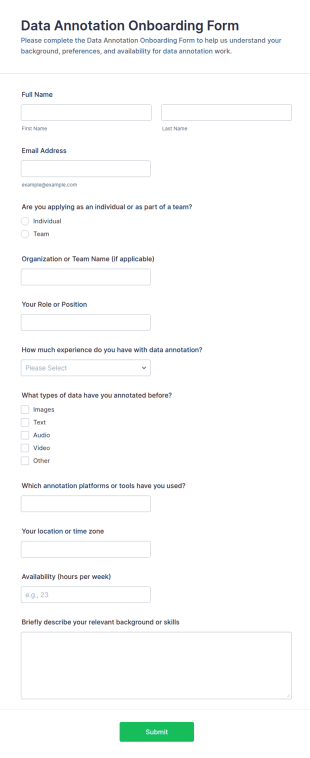 Data Annotation Onboarding Form Template