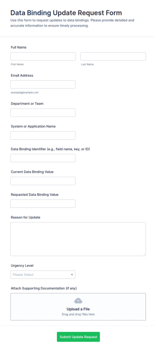 Data Binding Update Request Form Template