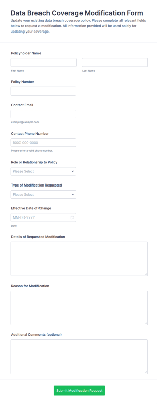 Data Breach Coverage Modification Form Template
