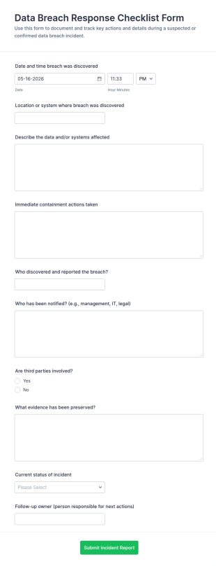 Data Breach Response Checklist Form Template