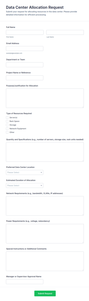 Data Center Allocation Form Template