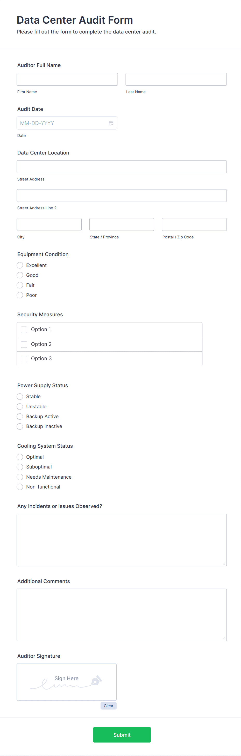 Data Center Audit Form Template | Jotform