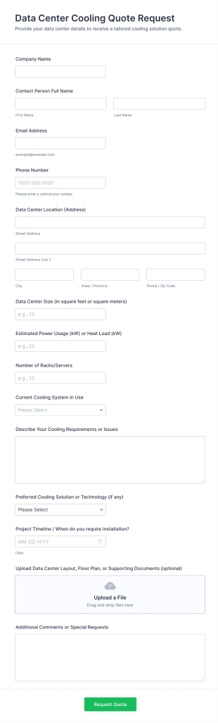 Data Center Cooling Quote Request Form Template