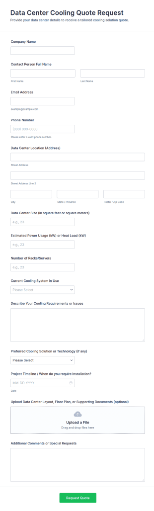 Data Center Cooling Quote Request Form Template