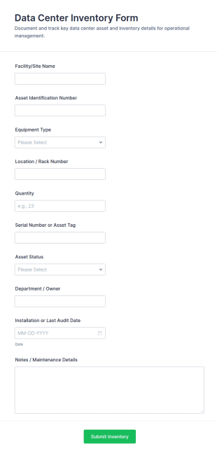 Data Center Inventory Form Template
