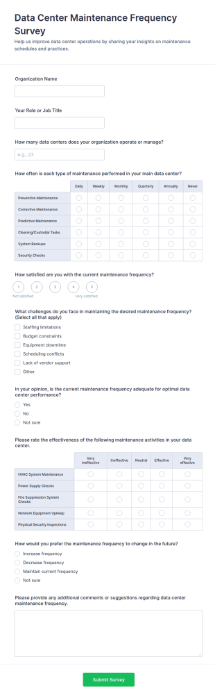 Data Center Maintenance Frequency Survey Form Template