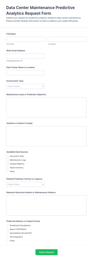 Data Center Maintenance Predictive Analytics Request Form Template