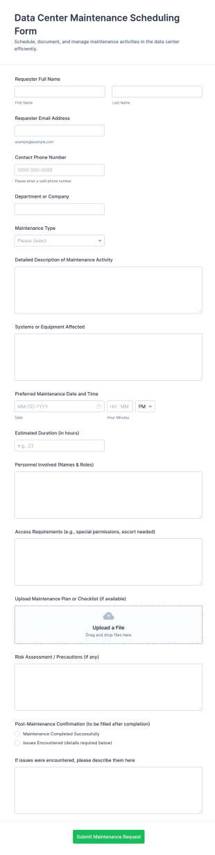 Data Center Maintenance Scheduling Form Template