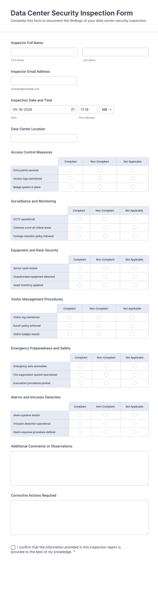 Data Center Security Inspection Form Template
