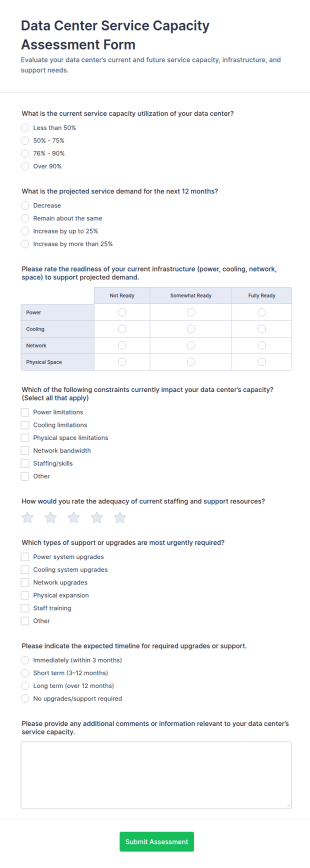 Data Center Service Capacity Assessment Form Template