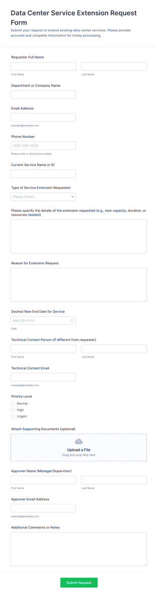 Data Center Service Extension Request Form Template