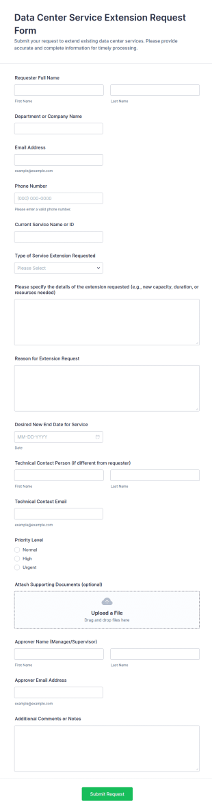 Data Center Service Extension Request Form Template