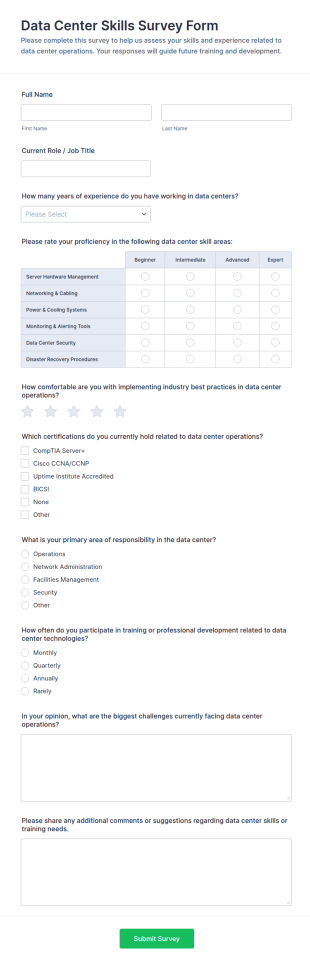 Data Center Skills Survey Form Template