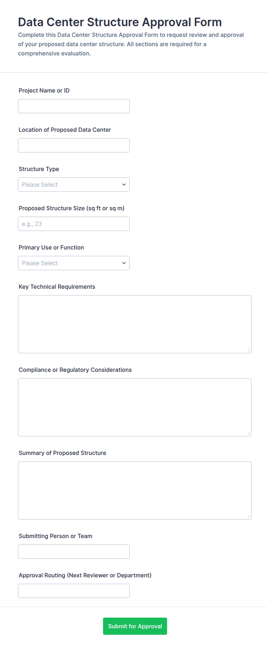Data Center Structure Approval Form Template | Jotform