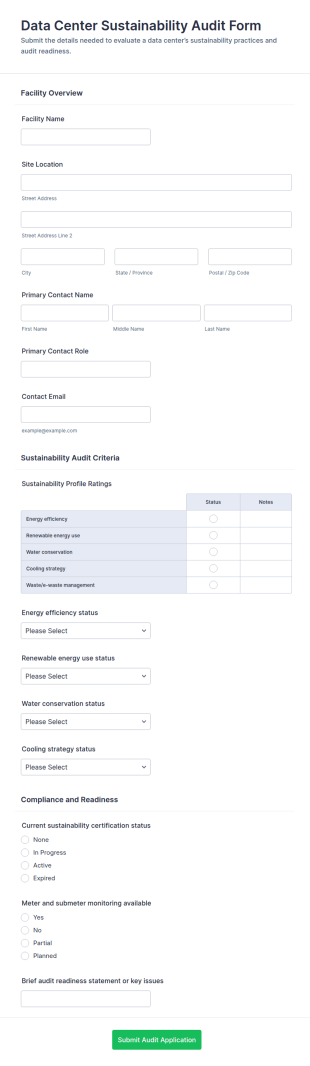 Data Center Sustainability Audit Application Form Template