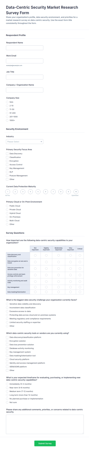 Data Centric Security Market Research Survey Form Template