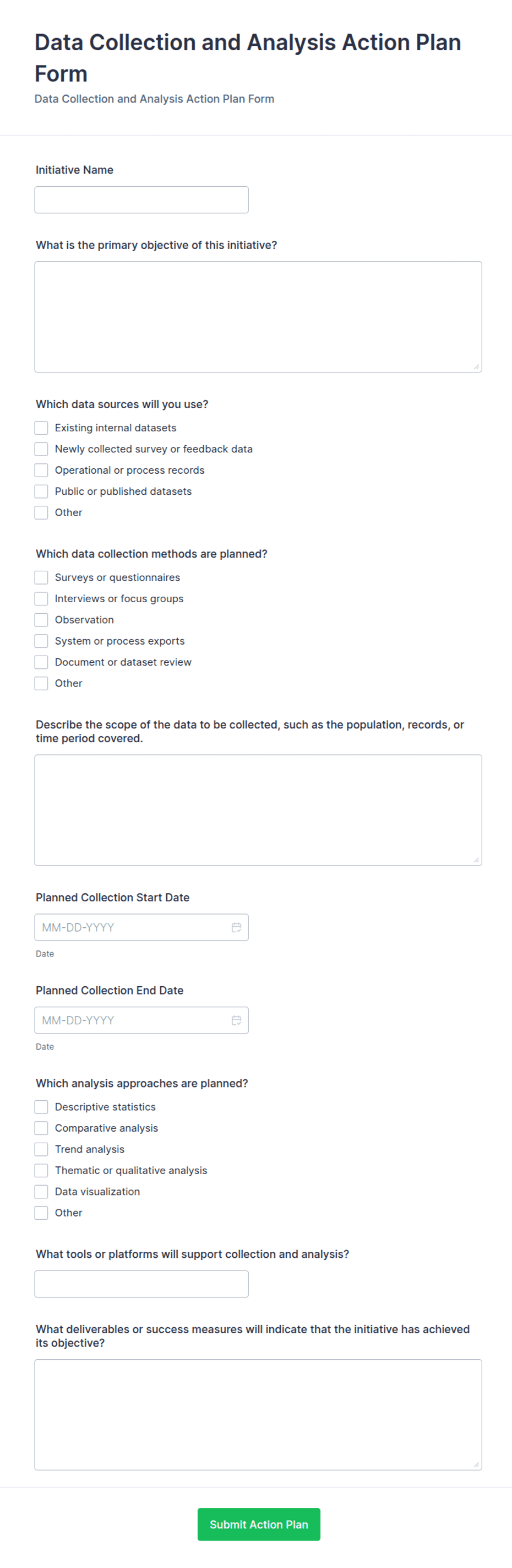 Data Collection and Analysis Action Plan Form Template | Jotform