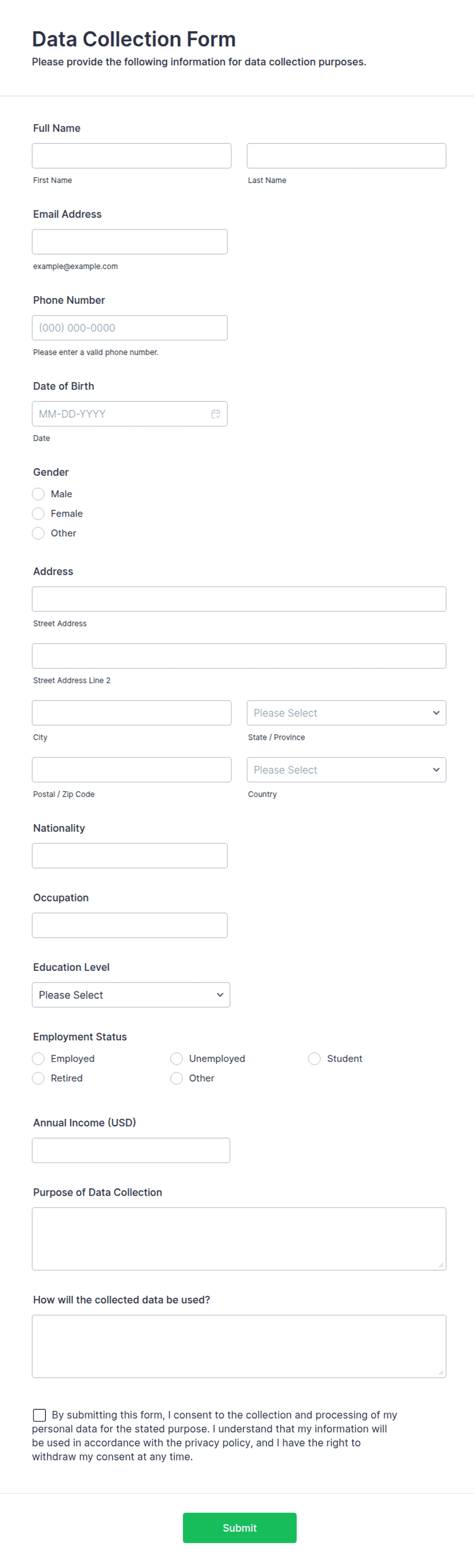 Data Collection Form Stats Data Collection Form Template | Jotform