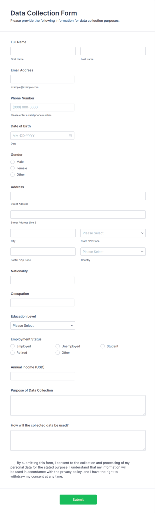 Data Collection Form Template