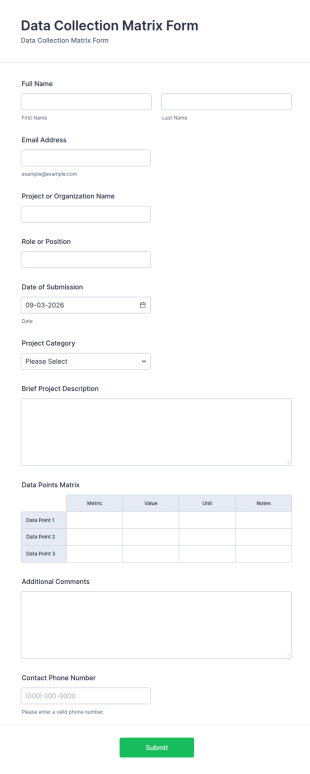 Data Collection Matrix Form Template