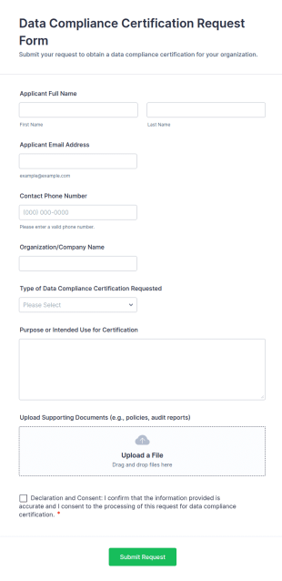 Data Compliance Certification Request Form Template