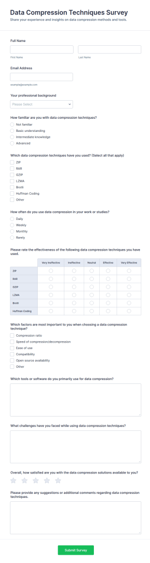 Data Compression Techniques Survey Form Template