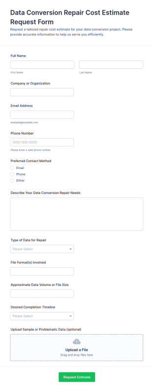 Data Conversion Repair Cost Estimate Request Form Template