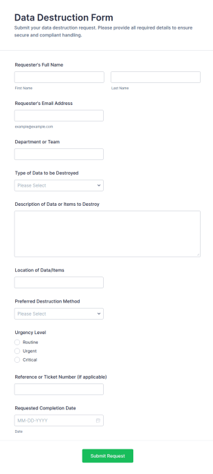 Data Destruction Form Template