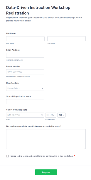Data Driven Instruction Workshop Registration Form Template
