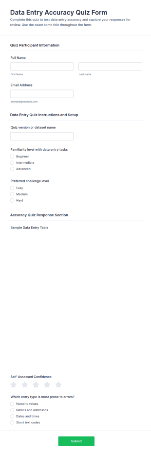 Data Entry Accuracy Quiz Form Template