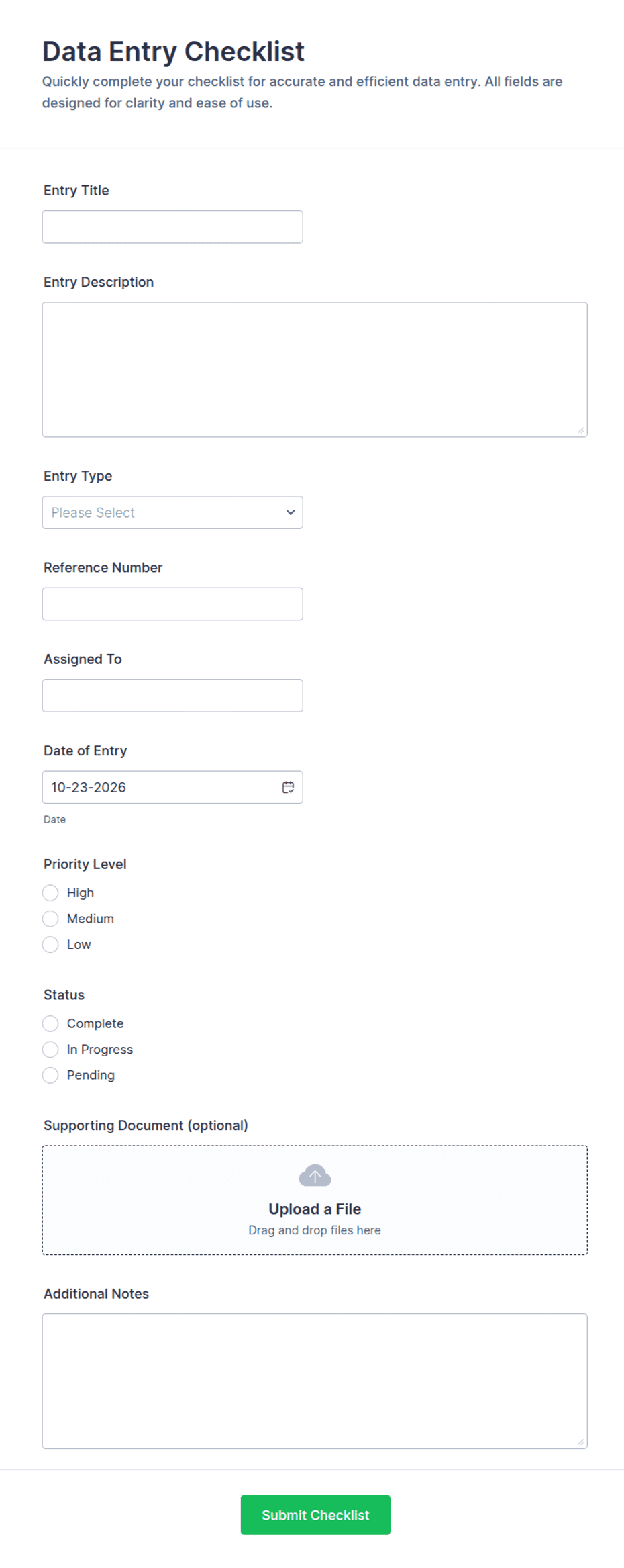 Data Entry Checklist Form Template | Jotform