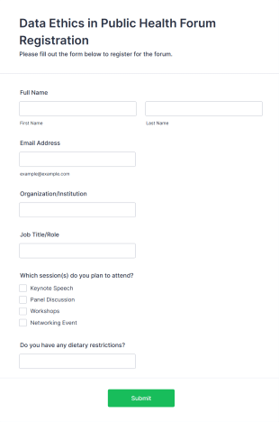 Data Ethics In Public Health Forum Registration Form Template