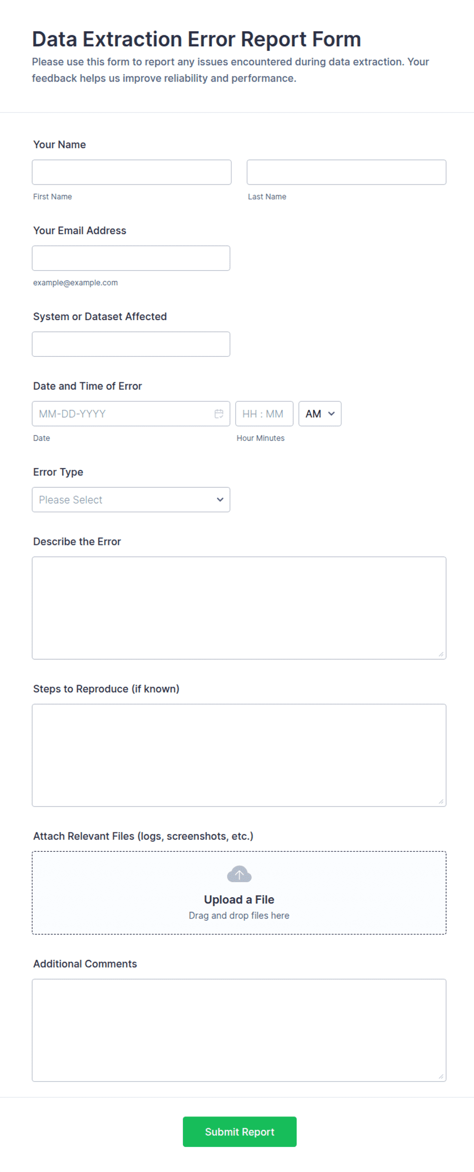 Data Extraction Error Report Form Template | Jotform