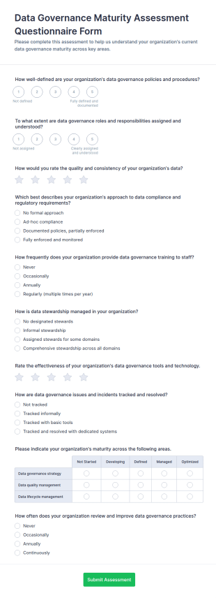Data Governance Maturity Assessment Questionnaire Form Template