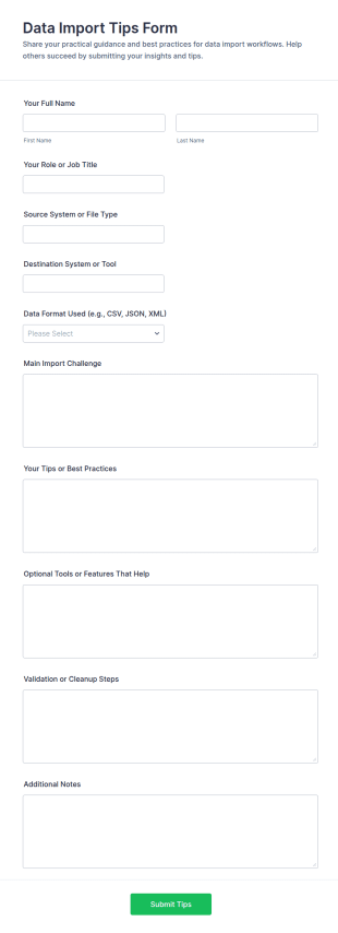 Data Import Tips Form Template