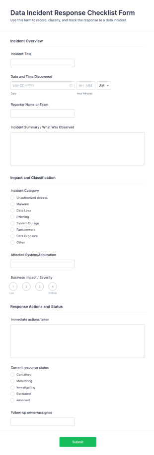 Data Incident Response Checklist Form Template