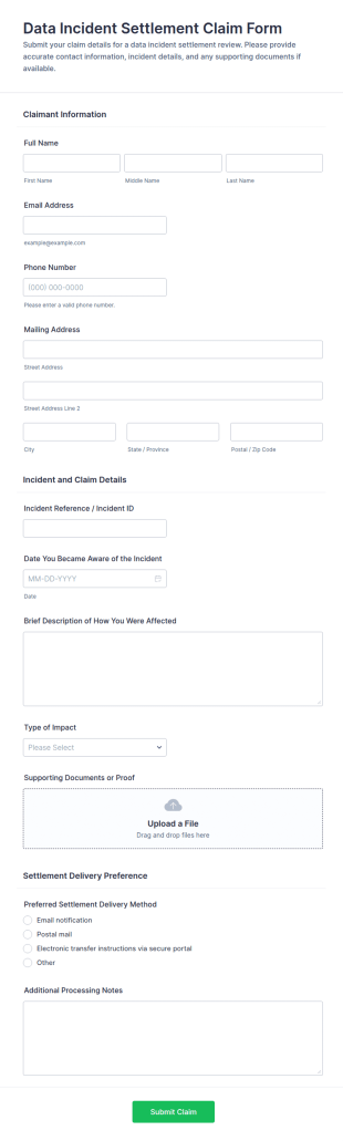 Data Incident Settlement Claim Form Template