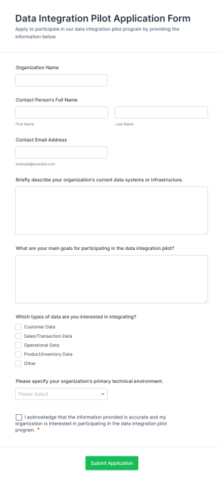 Data Integration Pilot Application Form Form Template