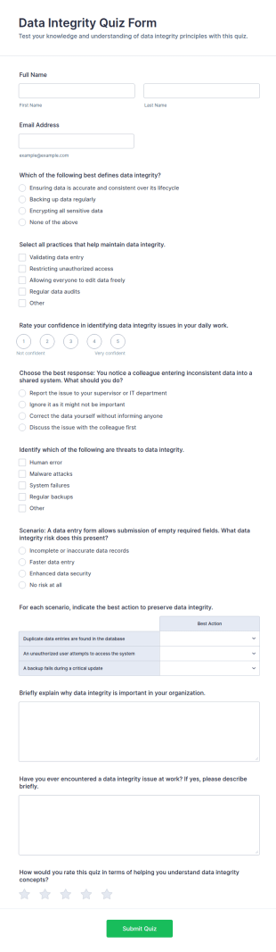 Data Integrity Quiz Form Template
