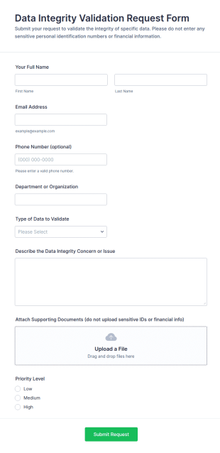 Data Integrity Validation Request Form Template
