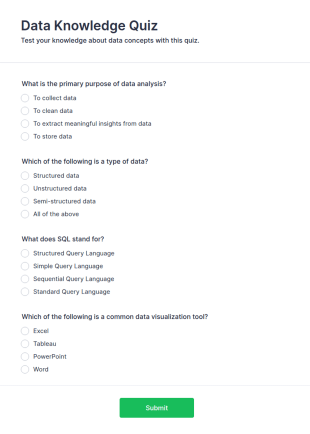 Data Knowledge Quiz Form Template
